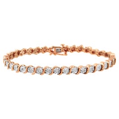 Bracelet tennis à maillons « S » en argent sterling plaqué or rose et diamants de 1/4 carat