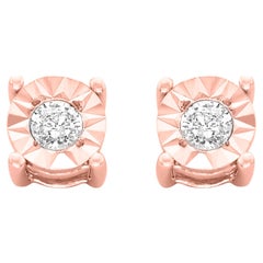 Rose Gold Plated Sterling Silver 1/5 Carat Round-Cut Diamond Stud Earrings
