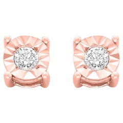 Rose Gold Plated Sterling Silver 1/5 Carat Round-Cut Diamond Stud Earrings