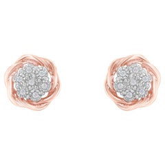 Rose Gold Plated Sterling Silver 1/6 Carat Round Diamond Rose Stud Earrings