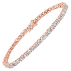 Pulsera de tenis de plata de ley chapada en oro rosa con diamantes engastados milagrosamente de 1,0 quilate