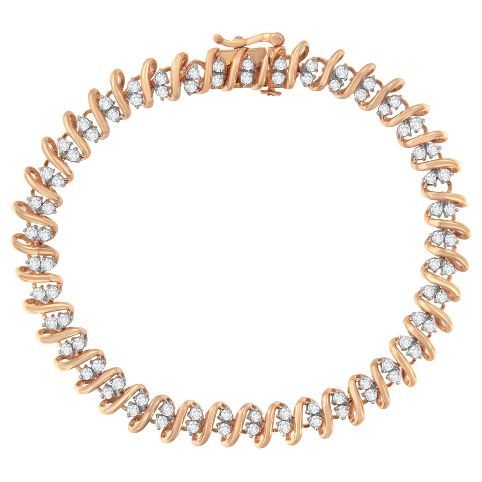 Rose Gold Plated Sterling Silver 2.0 Carat Diamond S Link Tennis Bracelet For Sale