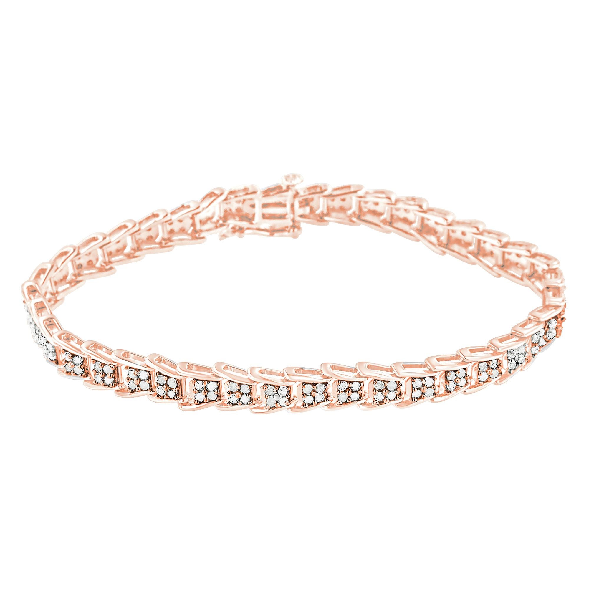 Contemporain Bracelet tennis en argent sterling plaqué or rose avec diamants de 2,0 carats en vente