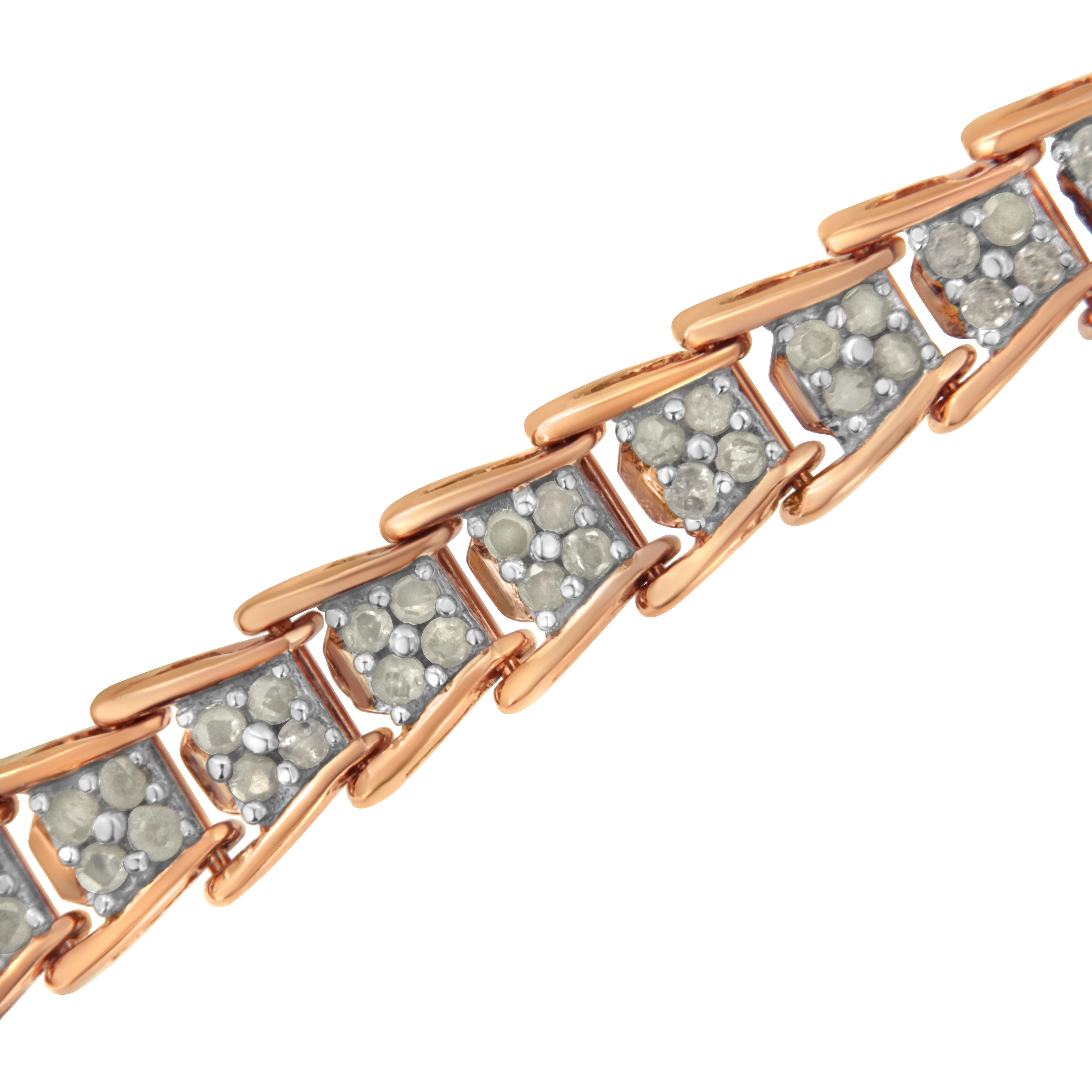 Taille rose Bracelet tennis en argent sterling plaqué or rose avec diamants de 2,0 carats en vente