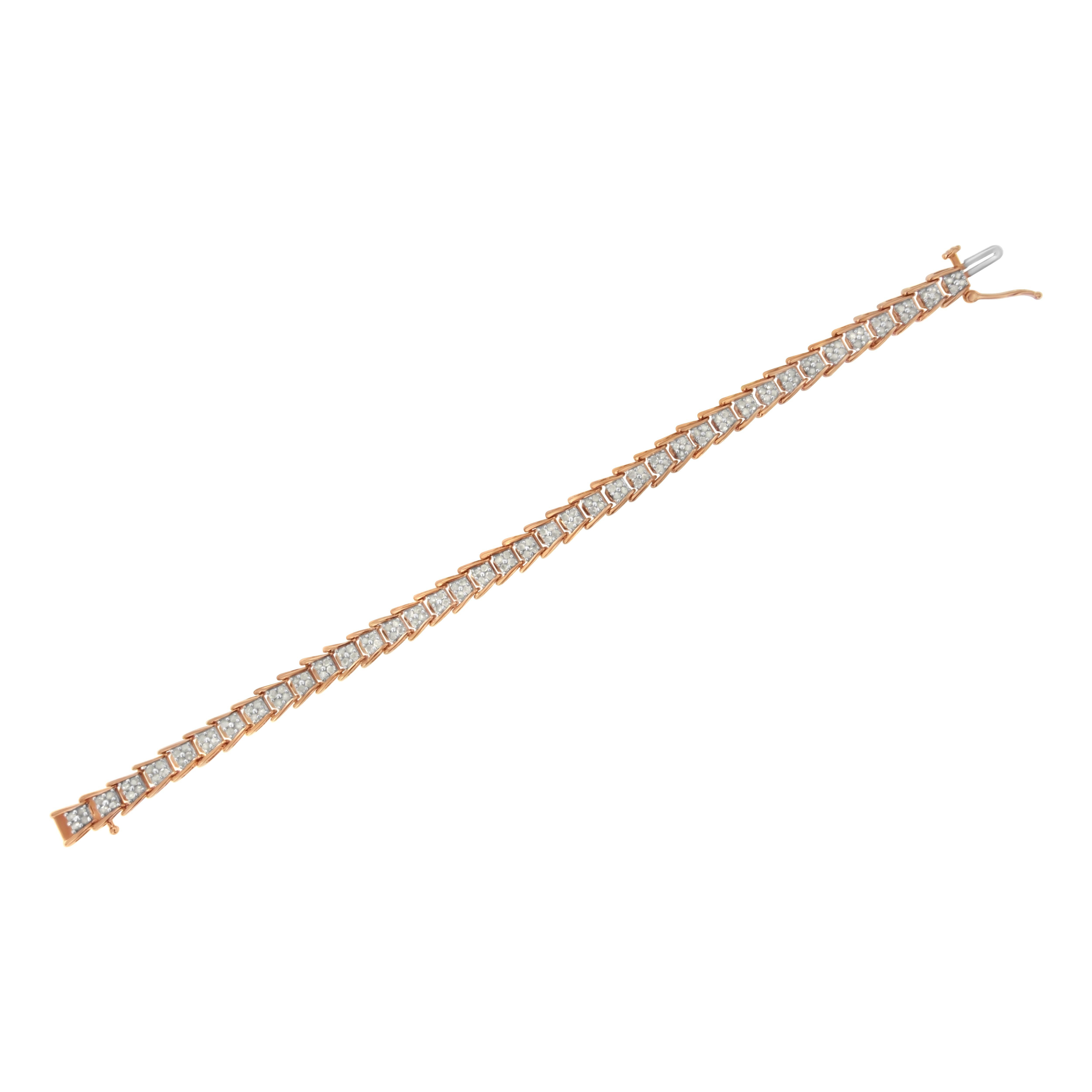 Bracelet tennis en argent sterling plaqué or rose avec diamants de 2,0 carats Neuf - En vente à New York, NY