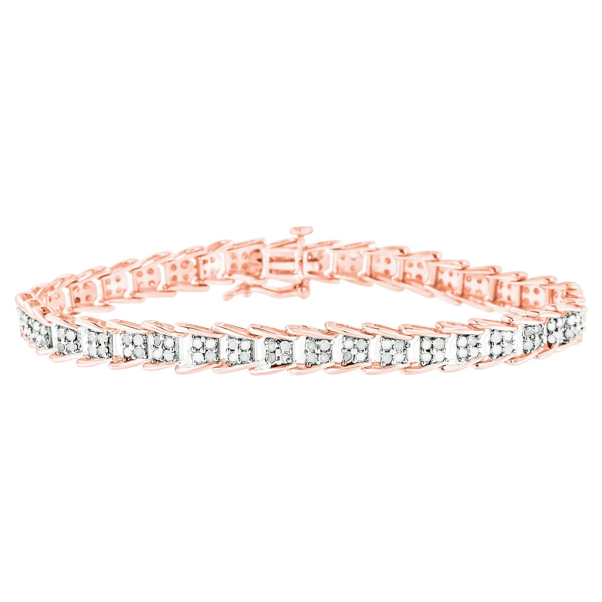 Bracelet tennis en argent sterling plaqué or rose avec diamants de 2,0 carats en vente