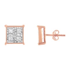 Rose Gold Plated Sterling Silver 3/4 Carat Diamond Composite Stud Earrings