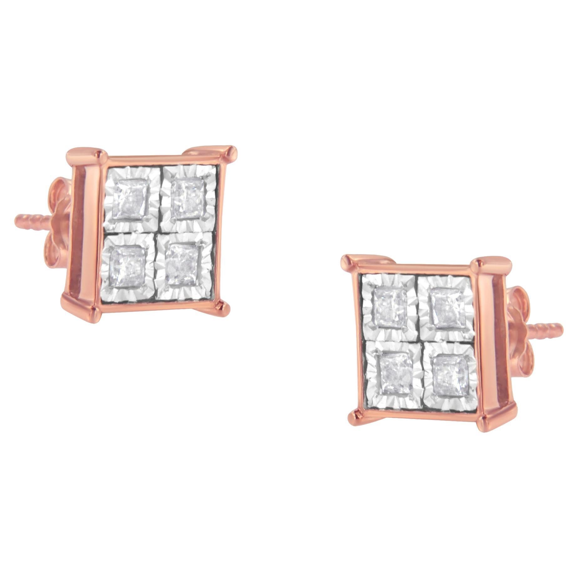 Rose Gold Plated Sterling Silver 3/4 Carat Diamond Composite Stud Earrings