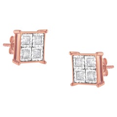 Clous d'oreilles en argent sterling plaqué or rose avec composite de diamants de 3/4 carat