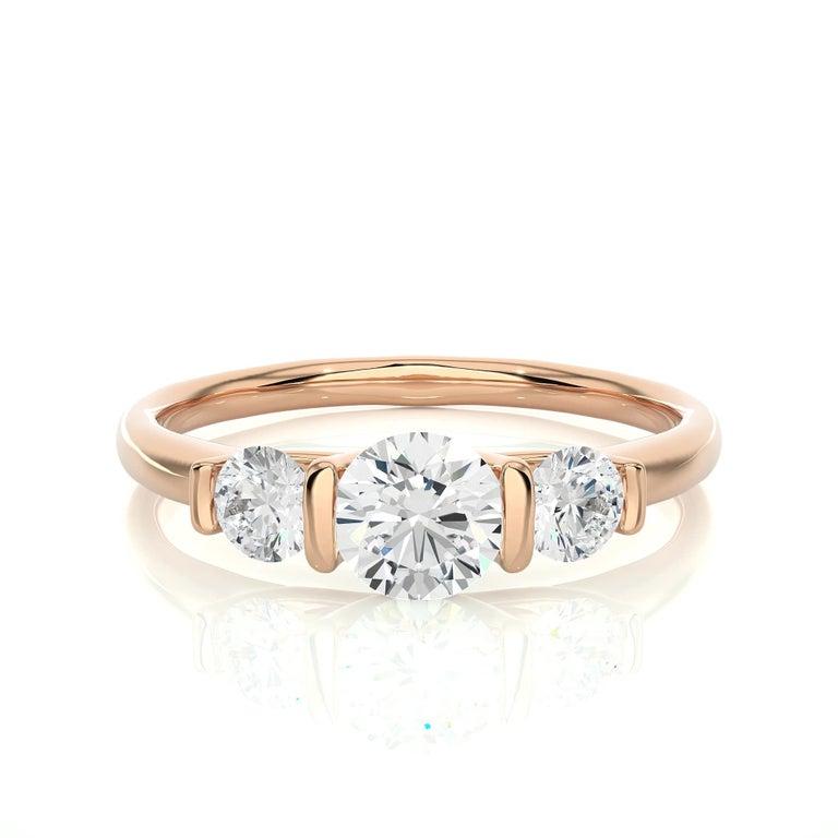 For Sale:  Rose Gold Plated Sterling Silver Moissanite Three Stone Ring Gift for Mom Gift 4
