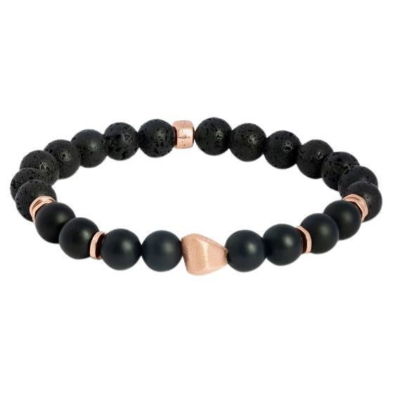 Rose Gold Plated Sterling Silver Nugget Bracelet with Onyx, Size S For Sale