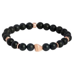 Rose Gold Plated Sterling Silver Nugget Bracelet with Onyx, Size S