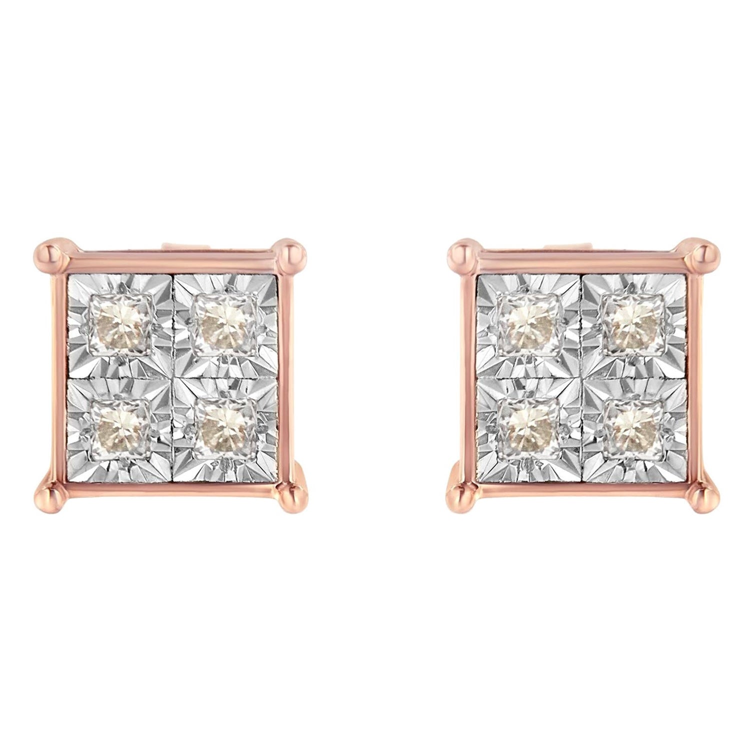 Clous d'oreilles princesse en argent sterling plaqué or rose avec diamants de 0,5 carat