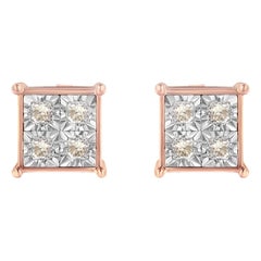 Clous d'oreilles princesse en argent sterling plaqué or rose avec diamants de 0,5 carat