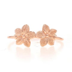 Rose Gold Plumeria Duo Statement Ring - 14k Flower Blossoms Stardust