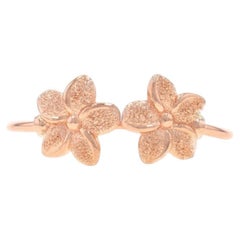 Rose Gold Plumeria Duo Statement Ring - 14k Flower Blossoms Stardust