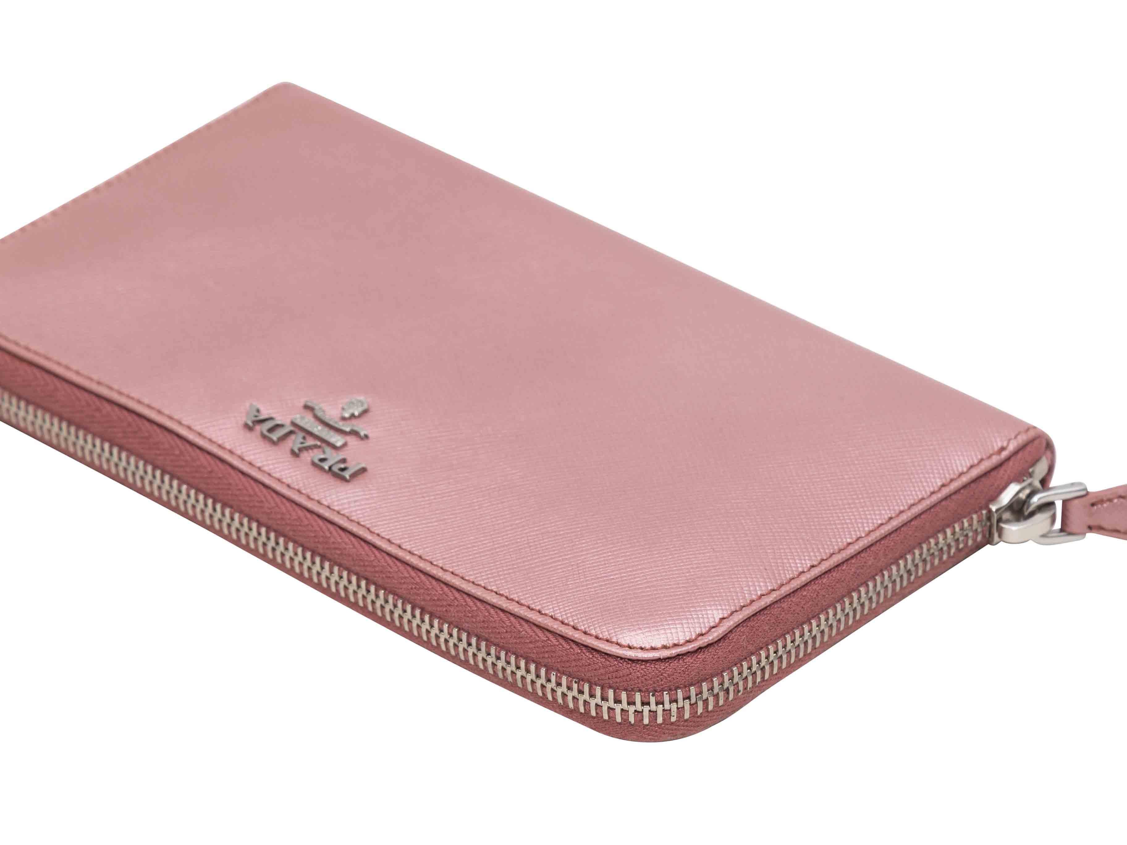 Oro Rose Gold Prada Saffiano Leather Continental Zip Wallet in vendita