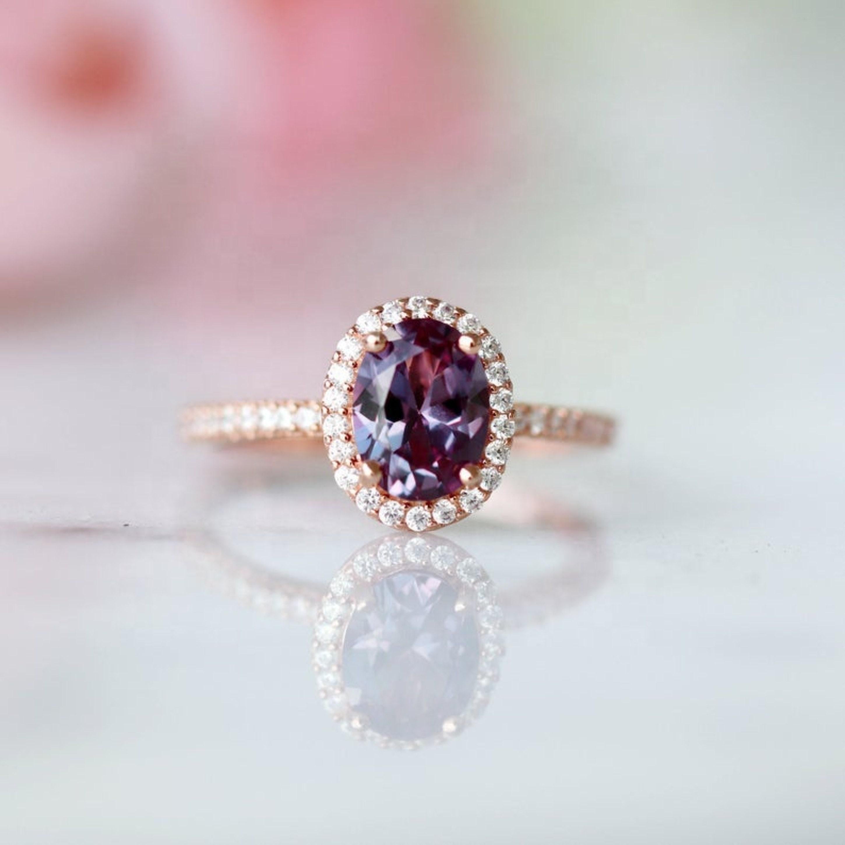 For Sale:  Oval Cut Alexandrite Bridal Wedding Ring, Art Deco Rose Gold Engagement Ring  5