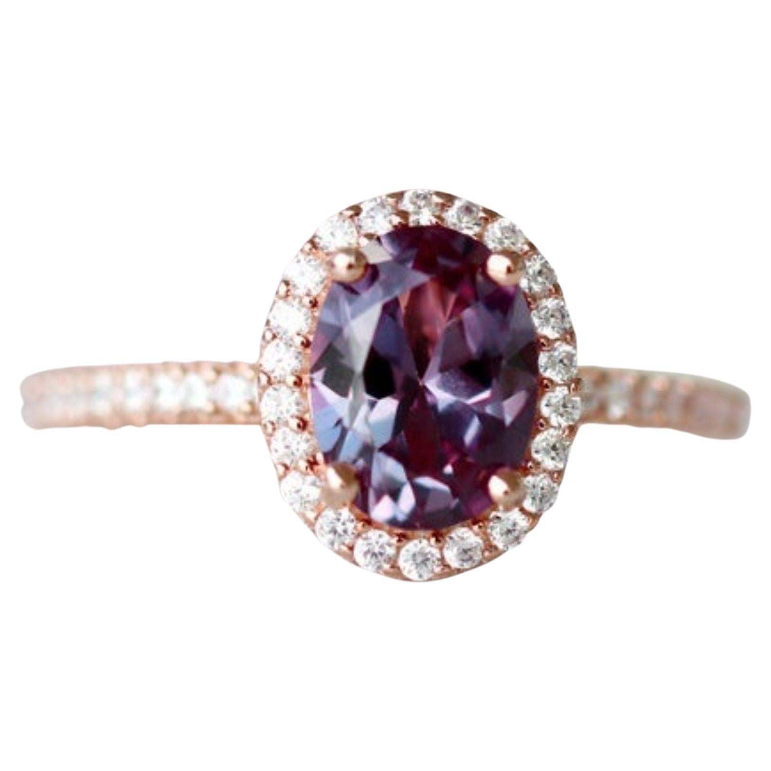 For Sale:  Oval Cut Alexandrite Bridal Wedding Ring, Art Deco Rose Gold Engagement Ring