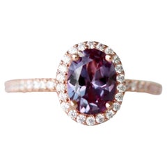 Oval Cut Alexandrite Bridal Wedding Ring, Art Deco Rose Gold Engagement Ring 