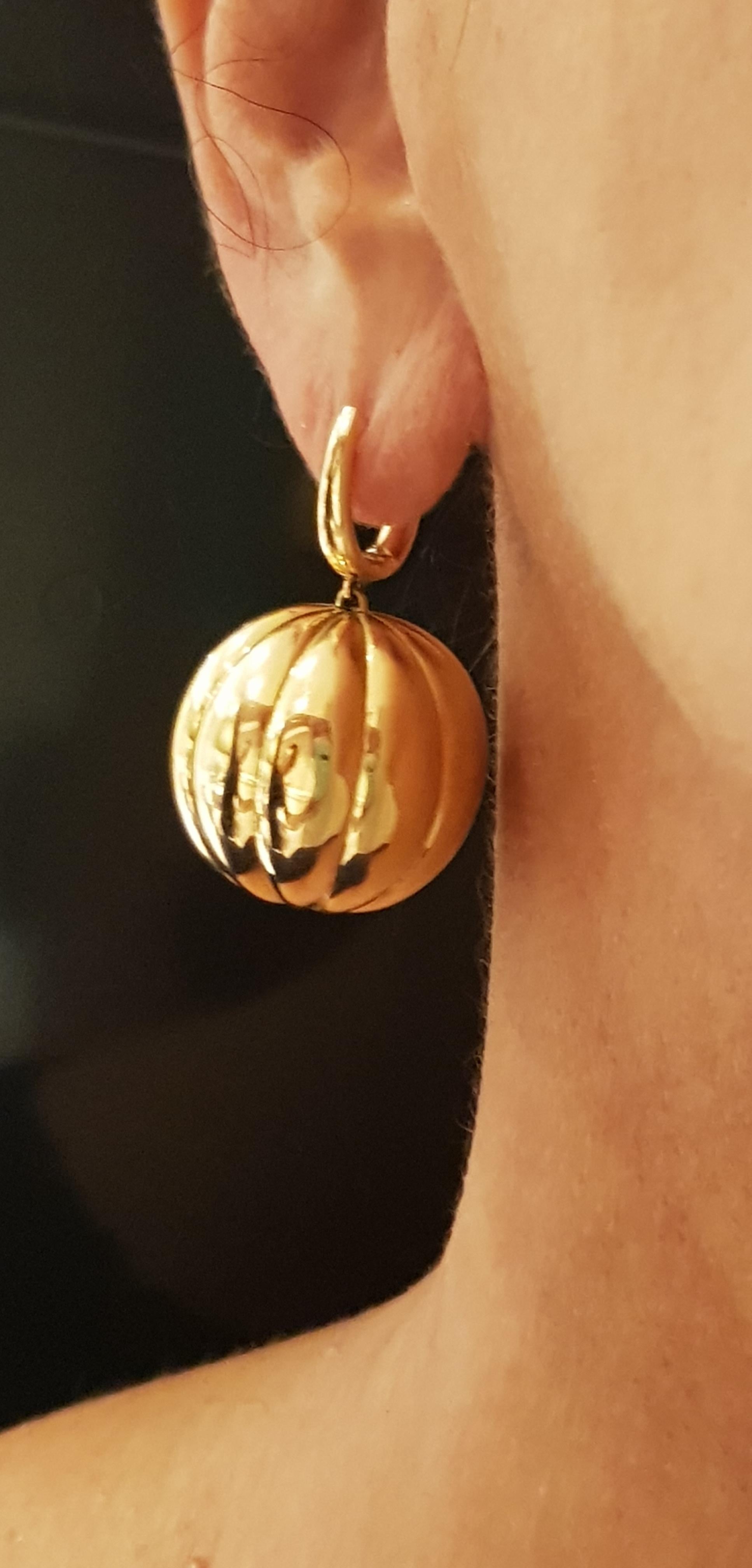 18 Carat Rose Gold Pumpkin Earrings 
Size Of Ball :23 mm, 20 mm, 17 mm 15 mm
You can order different colors and sizes upon request.