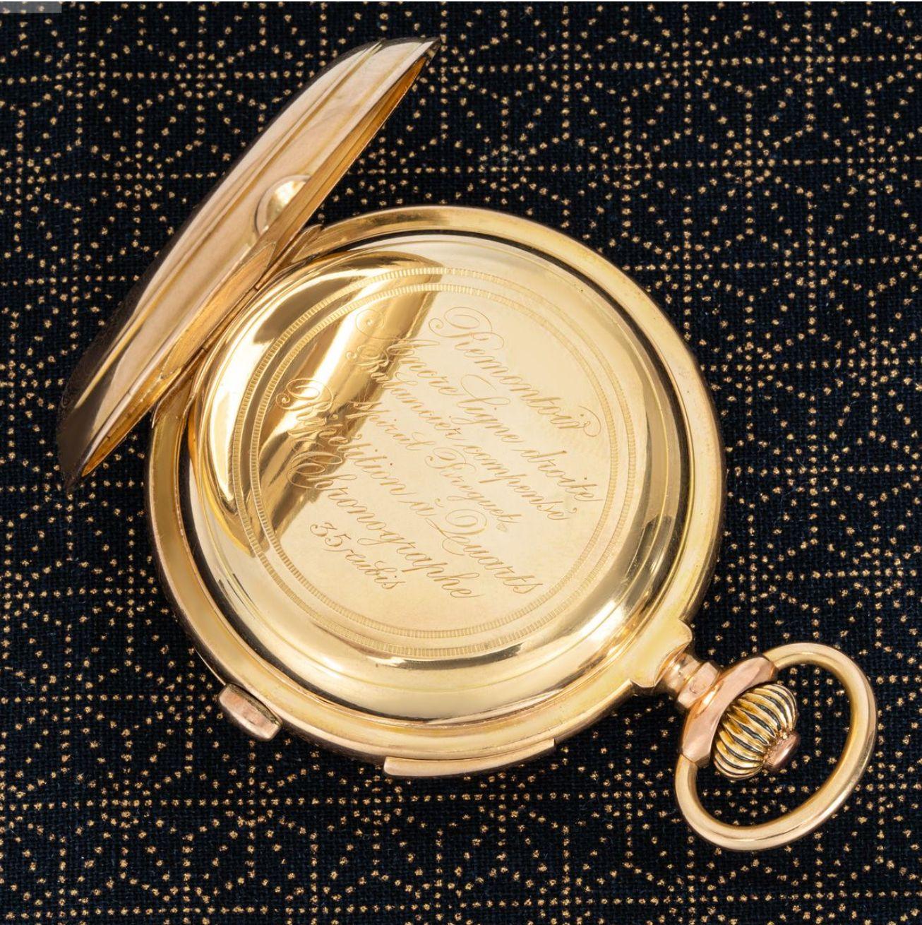 Men's Rose Gold Quarter Repeater Chronograph Keyless Lever Full Hunter Pocket Watch For Sale
