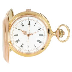 Orologio da tasca in oro rosa con ripetizione dei quarti, cronografo a leva senza chiave, full Hunter