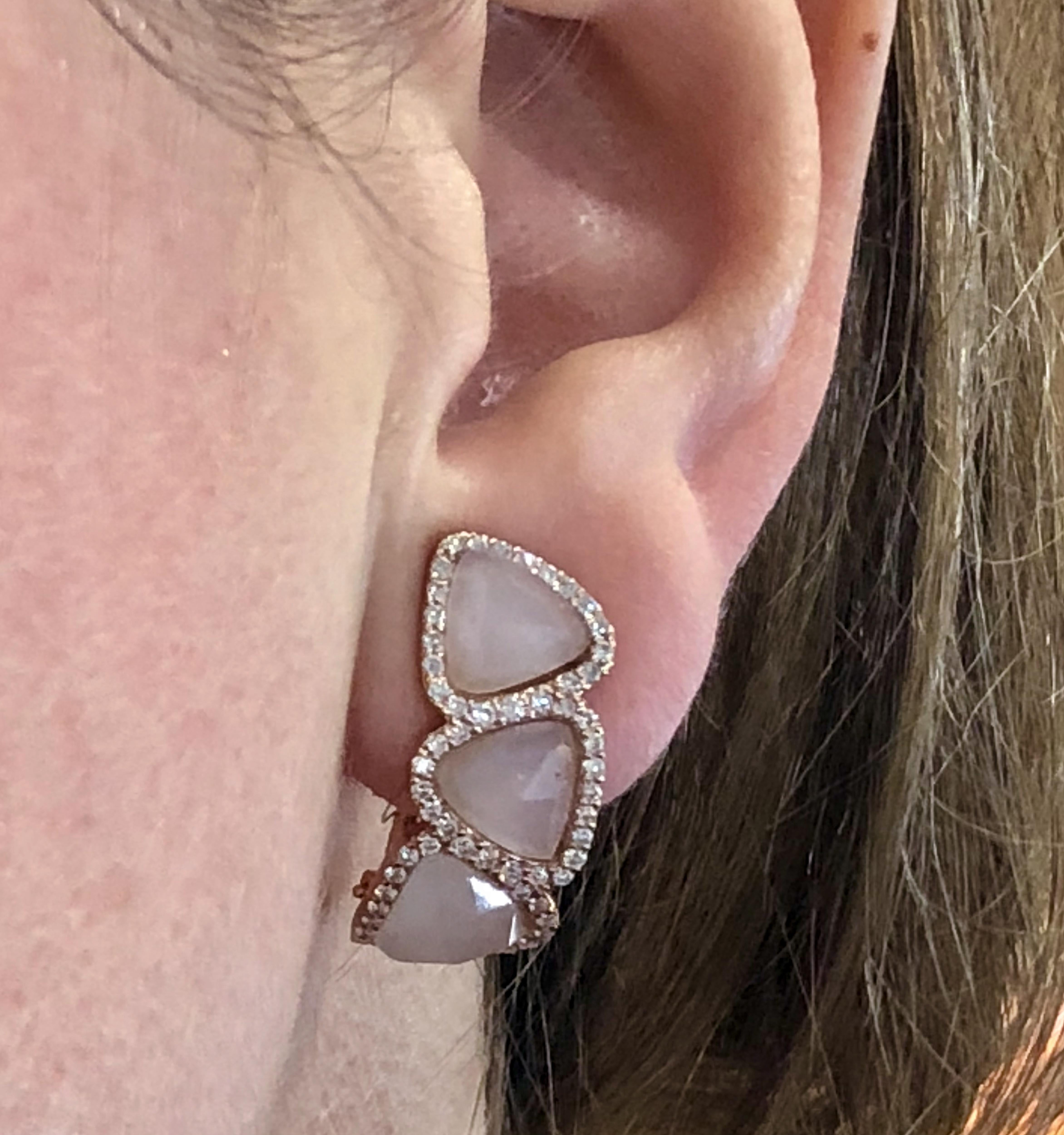 Rose Gold Quartz and Diamond Earrings In New Condition In Greenwich, CT