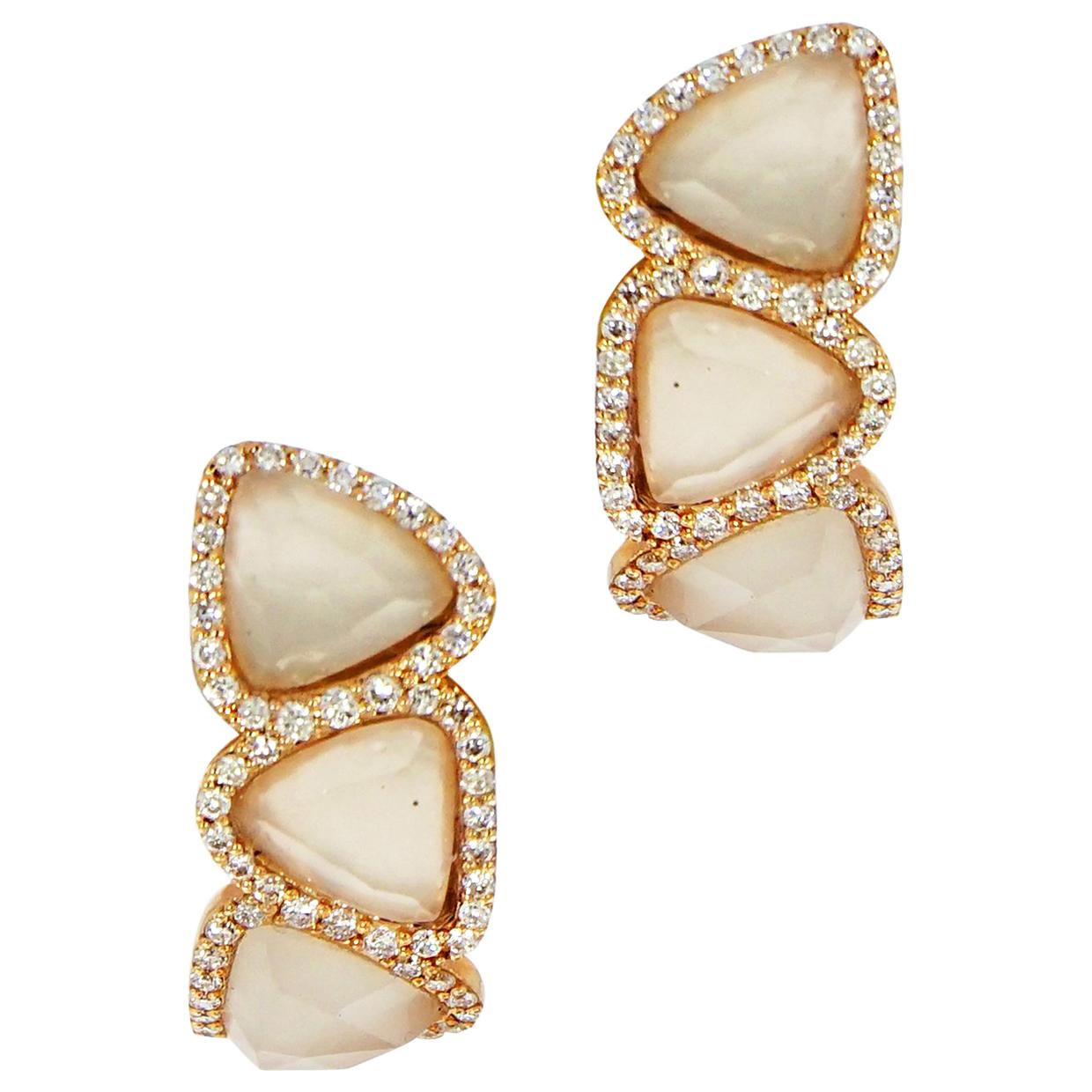 Rose Gold Quartz and Diamond Earrings
