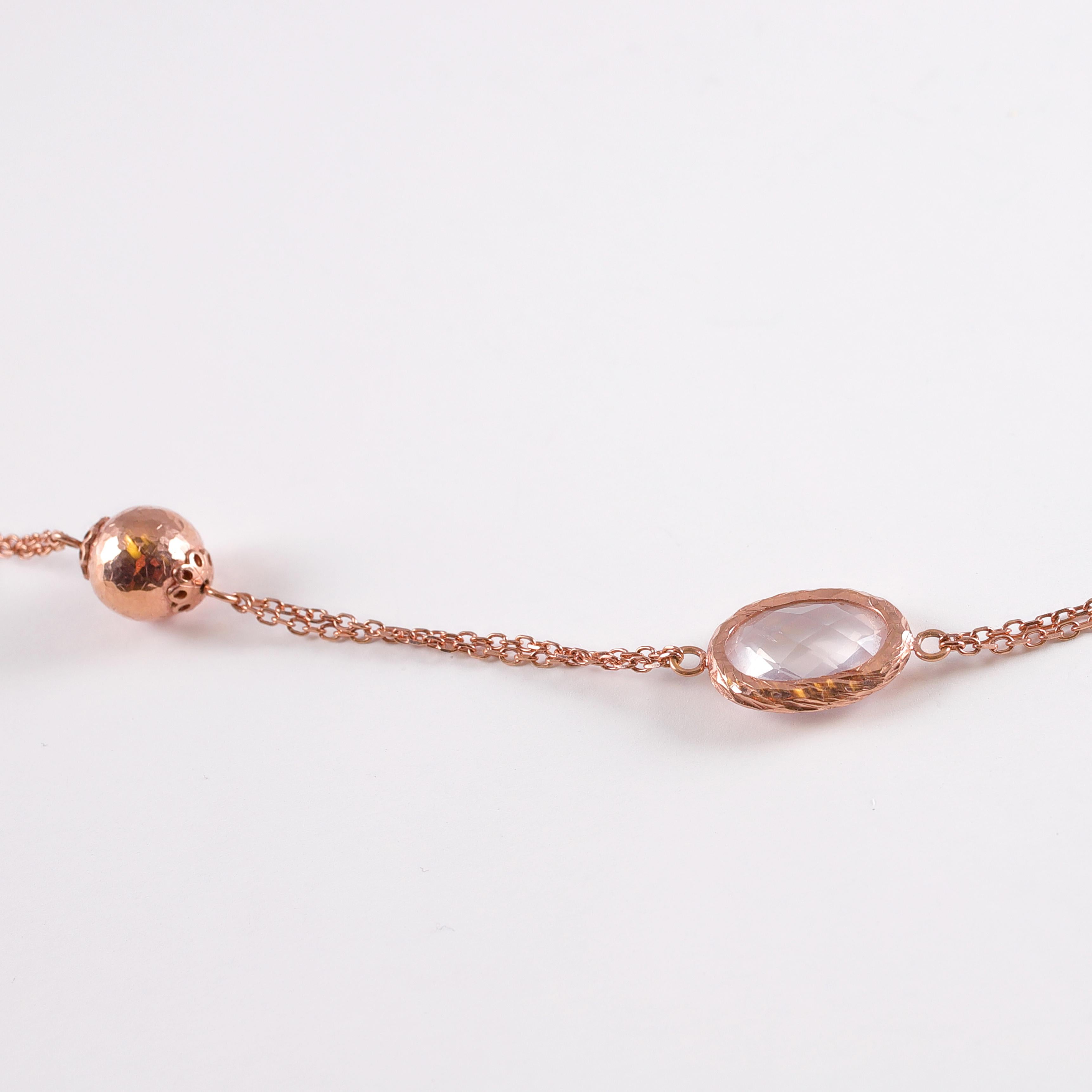 Wear it as one long strand, knot it or double it for 3 different looks!  This Italian stunner is in 14 karat rose gold, which is lovely with the beads, quartz and pearls.