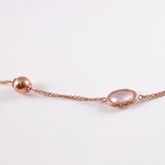 14K Rose Gold Beaded Necklace with Quartz and Pearls, Italian Design
