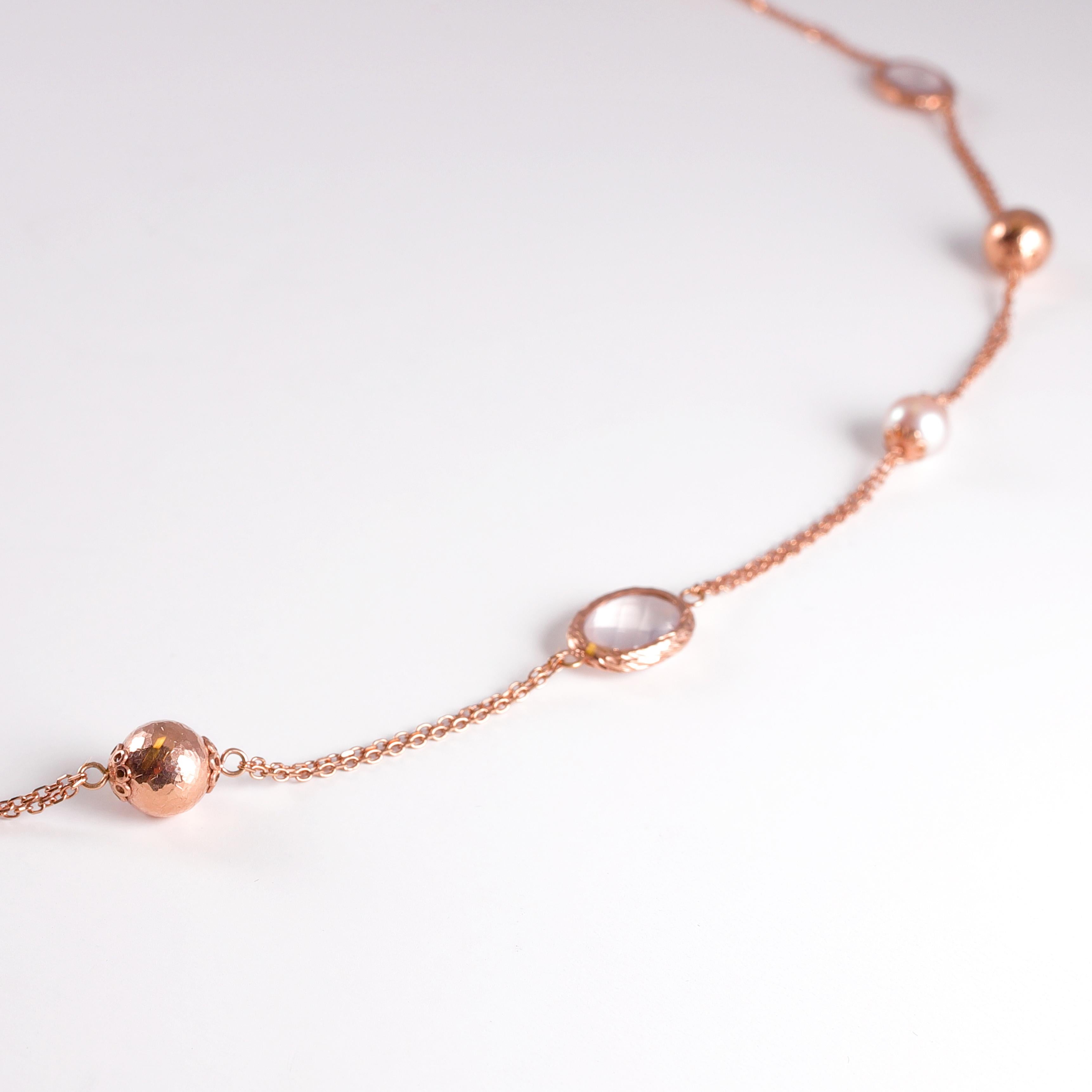 Rose Gold Quartz Pearl Necklace For Sale 3