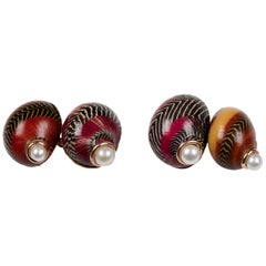 Rose Gold Red Black Shell Pearls Cufflinks
