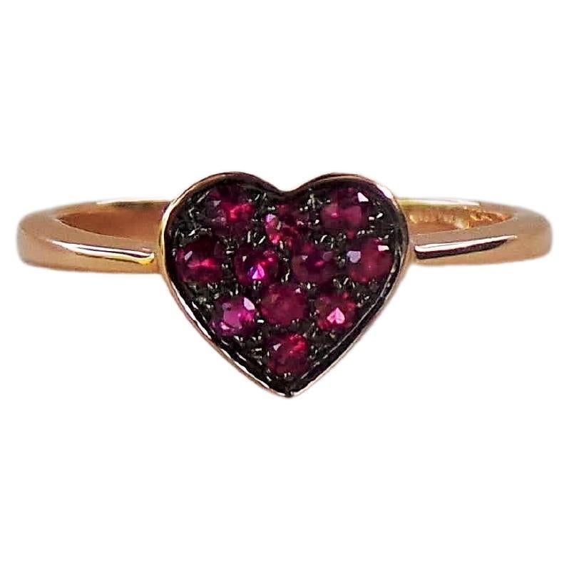 Rose Gold Red Ruby 0.18K Heart Ring Pave Engagement Ring For Sale