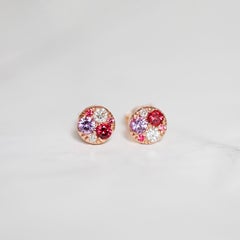 Rose Gold Red Spinel Purple Sapphire Pink Spinel Diamond 8 mm pavé Stud Earrings