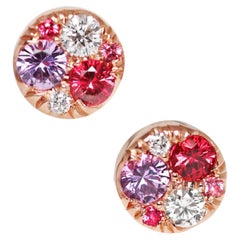 Rose Gold Red Spinel Purple Sapphire Pink Spinel Diamond 8 mm pavé Stud Earrings
