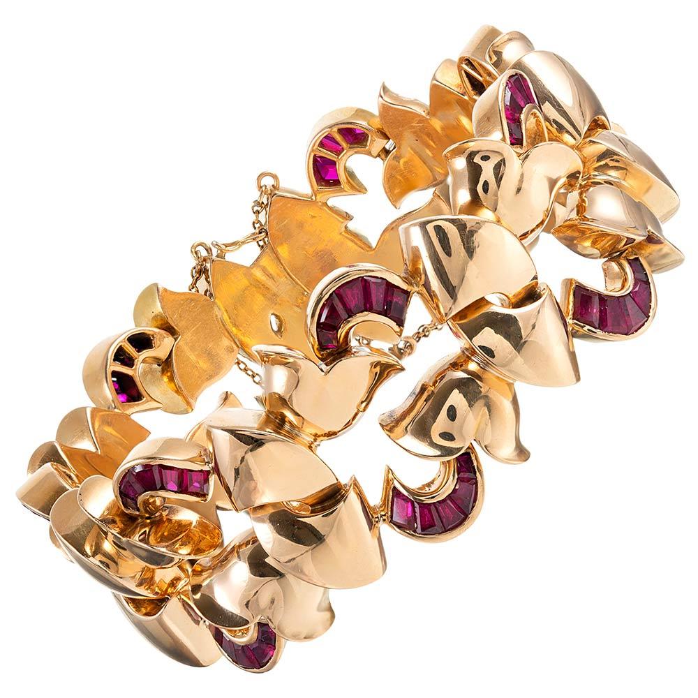 Rose Gold Retro Bracelet with Synthetic Rubies