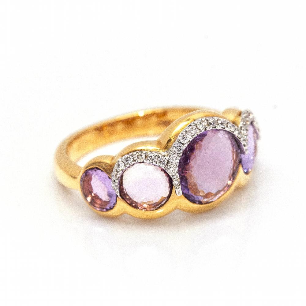 Anello in oro rosa con diamanti per donna con 1x ametista e diamanti taglio Brilliante del peso di 0,13ct. in qualità G/Vs  Dimensione 15  18 kt. Oro rosa  5,44 grammi  Articolo nuovo di zecca  Rif. D361639UZ