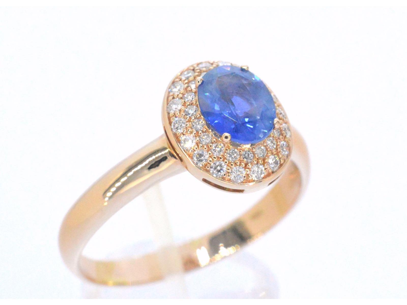 Ring aus Roségold mit Saphir und Diamant (Brillantschliff) im Angebot