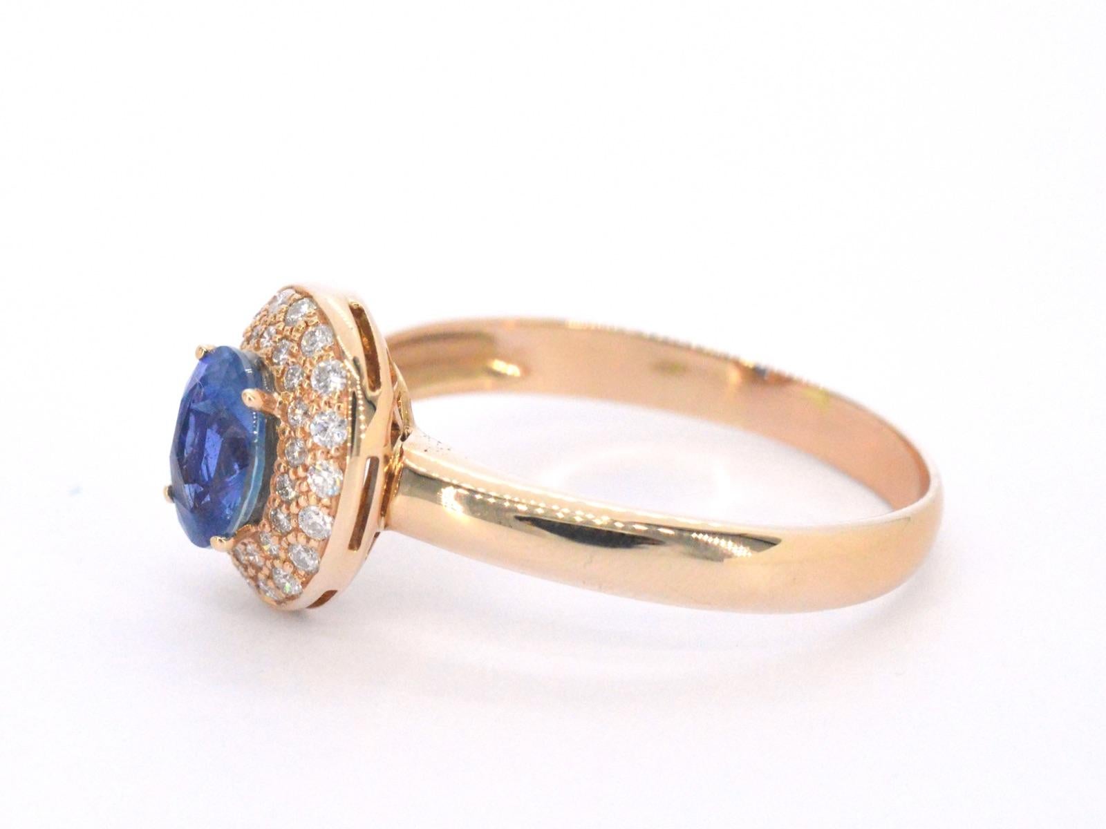 Brilliant Cut Rose Gold Ring with Sapphire and Diamond For Sale