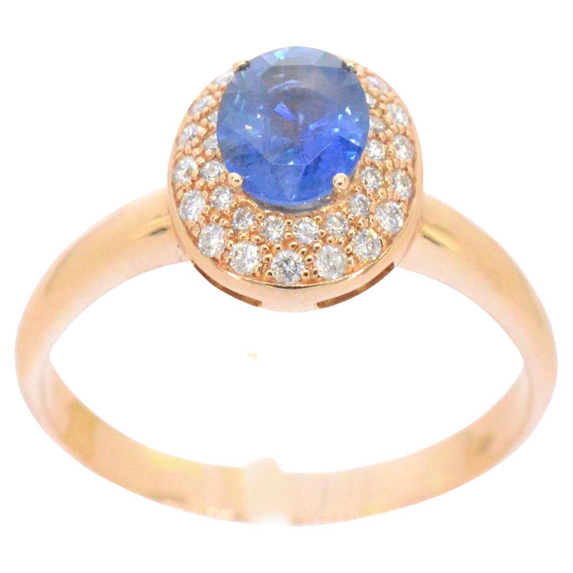 Rose Gold Ring with Sapphire and Diamond For Sale