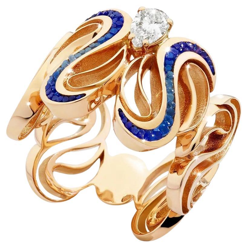 Rose Gold Ring with White Diamond and Micromosaic