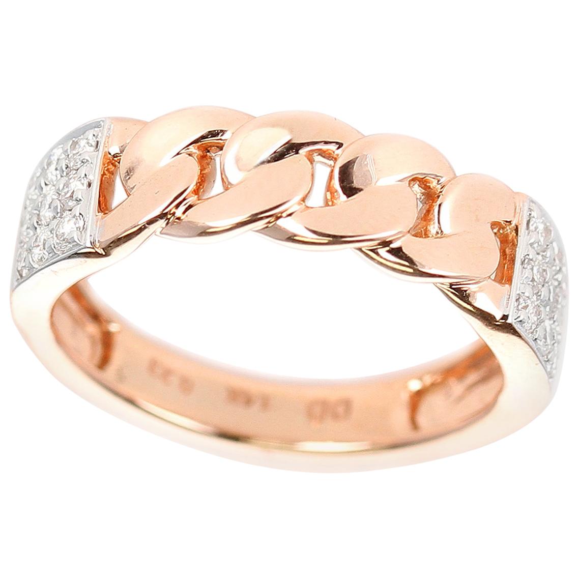 Rose Gold Rope-Style Ring with Diamonds, 14 Karat