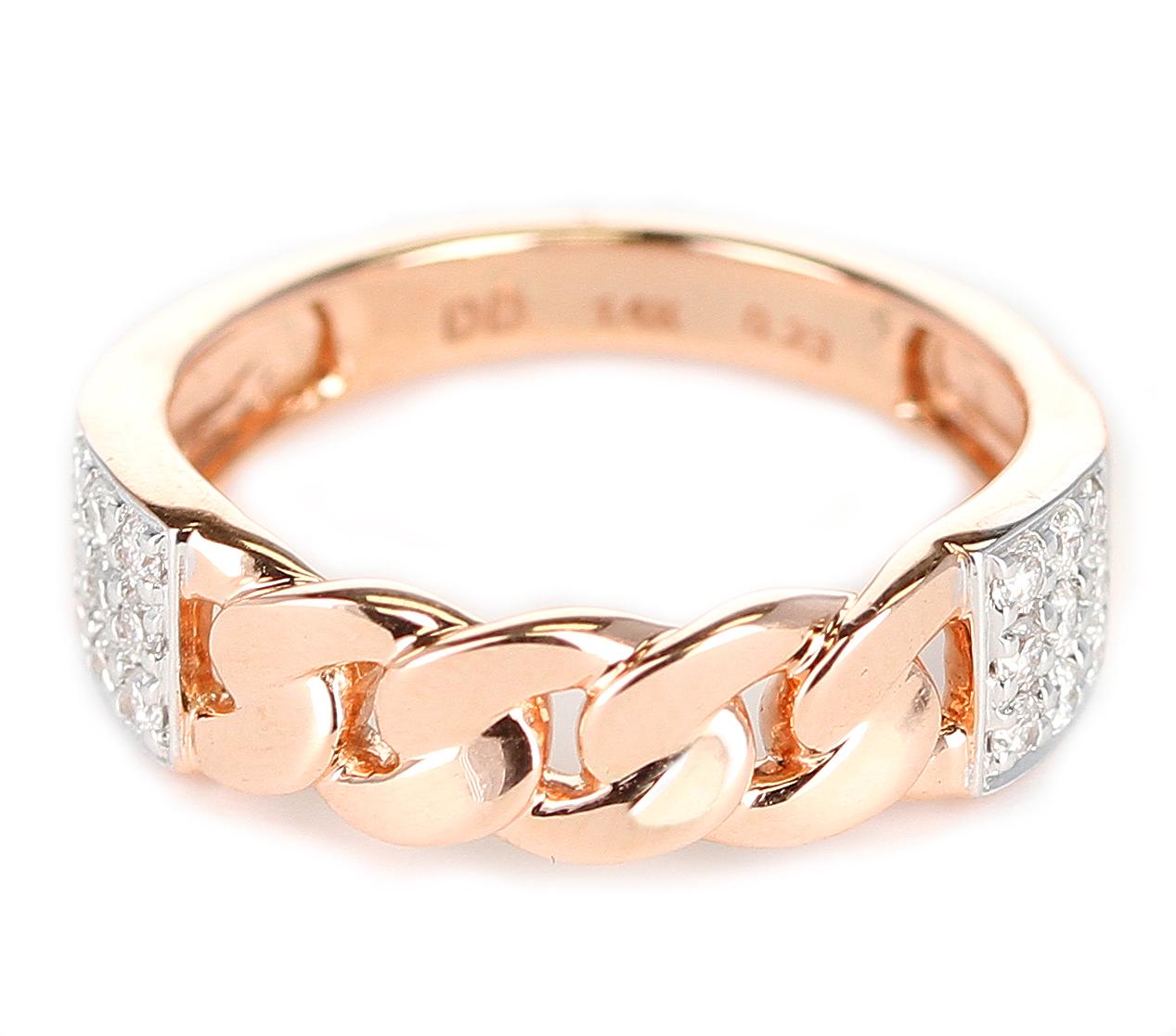A rope or knot-style ring with 14K Rose Gold and a square diamond design on both sides. Diamond Weight: 0.23 cts Diamonds. Ring Size 6. Signed D'D for D'Deco Jewels. Metal type and stones can be customized. 