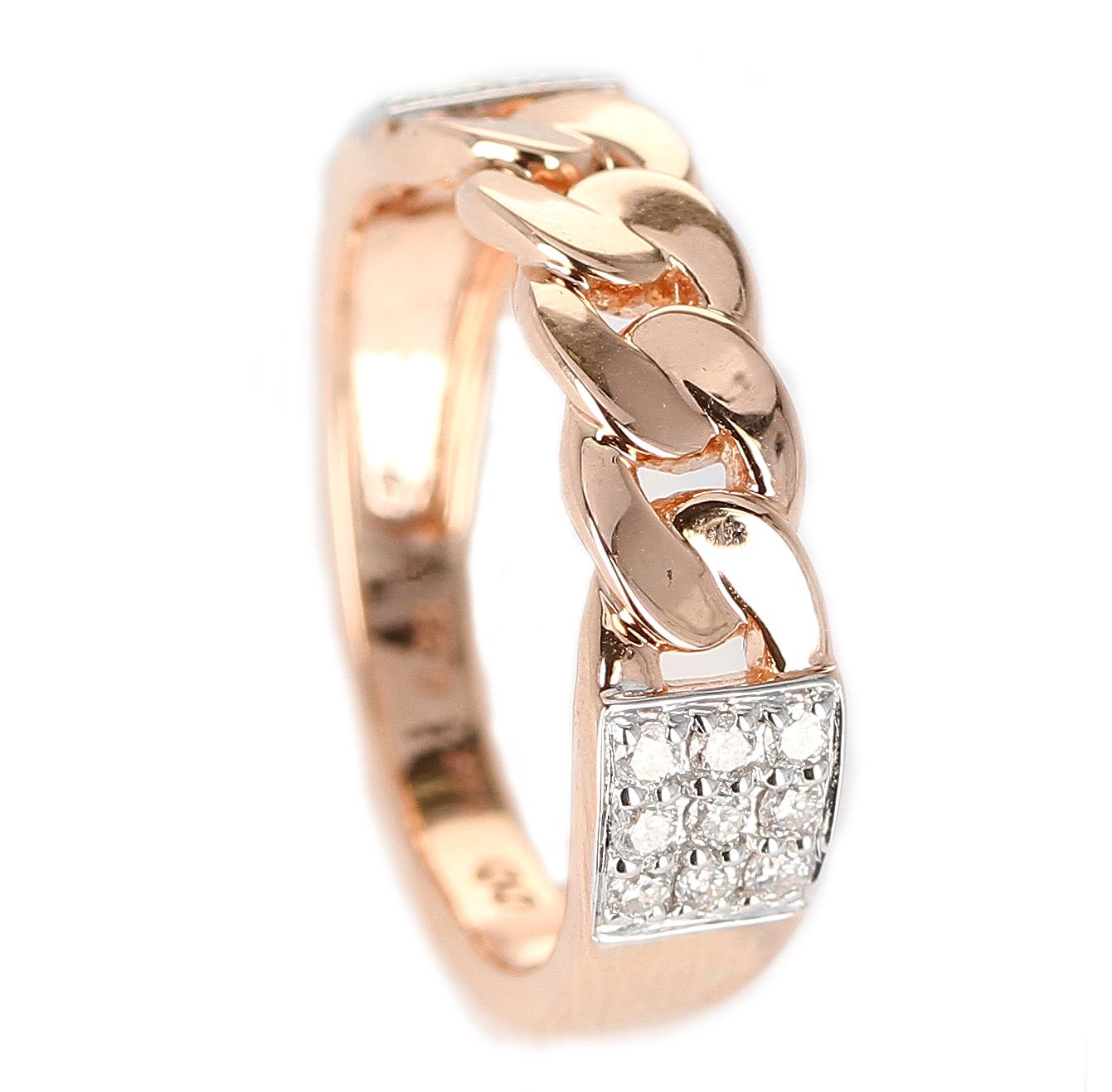 Round Cut Rose Gold Rope-Style Ring with Diamonds, 14 Karat