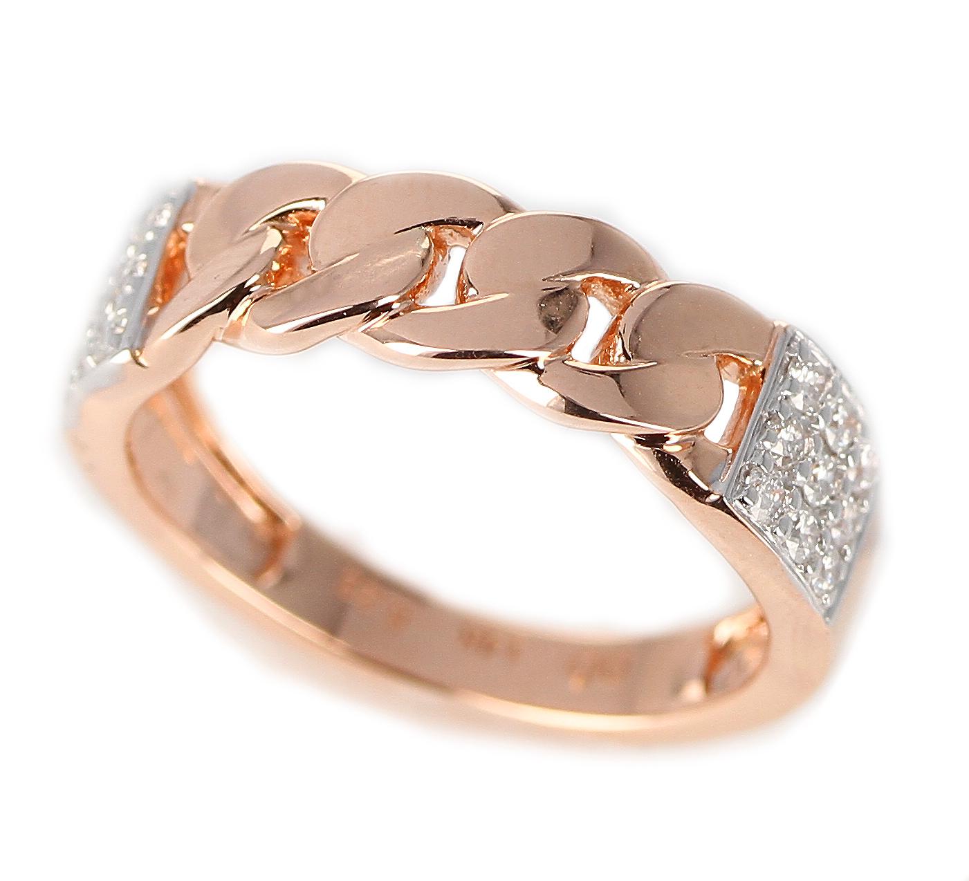 Rose Gold Rope-Style Ring with Diamonds, 14 Karat In New Condition In New York, NY