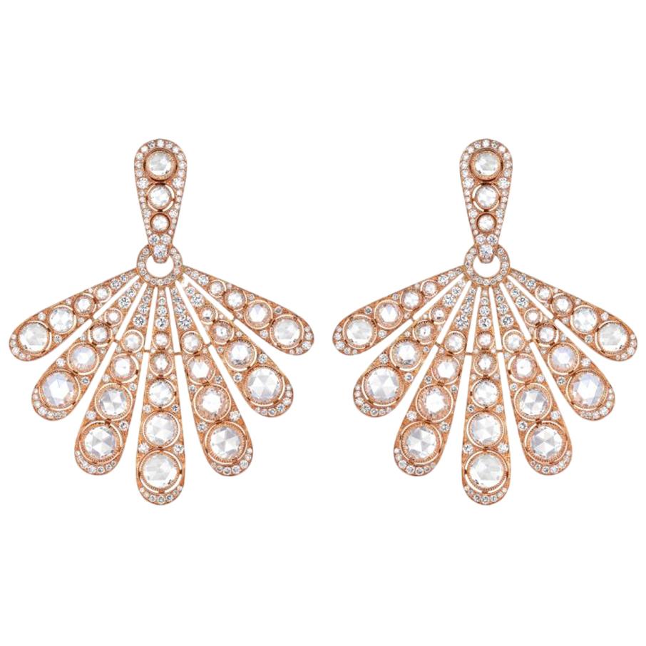 Rose Gold Rose Cut Diamond Cocktail Earring For Sale