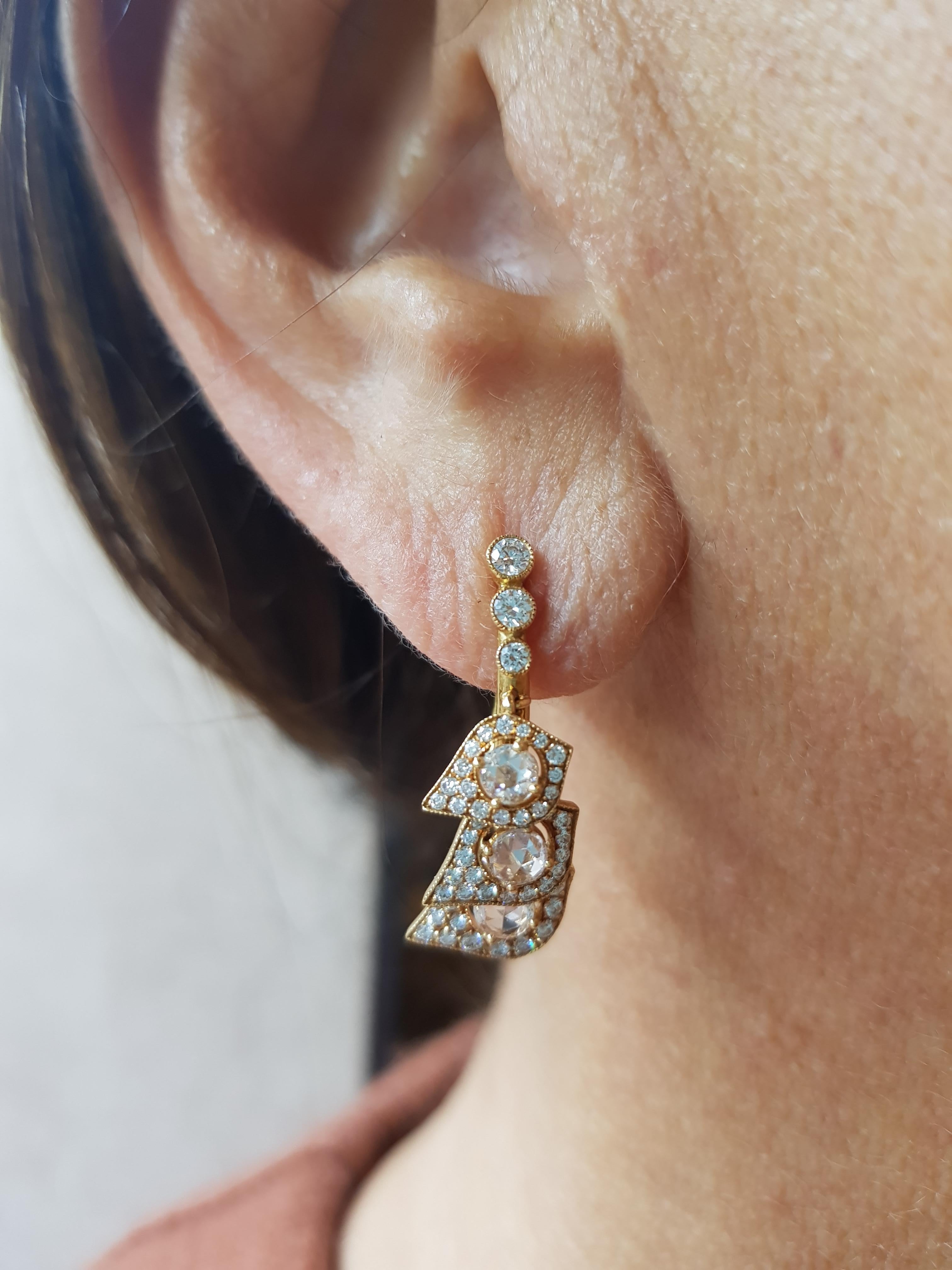 Contemporary Rose Gold Rose Cut Diamond Cocktail Earrings For Sale