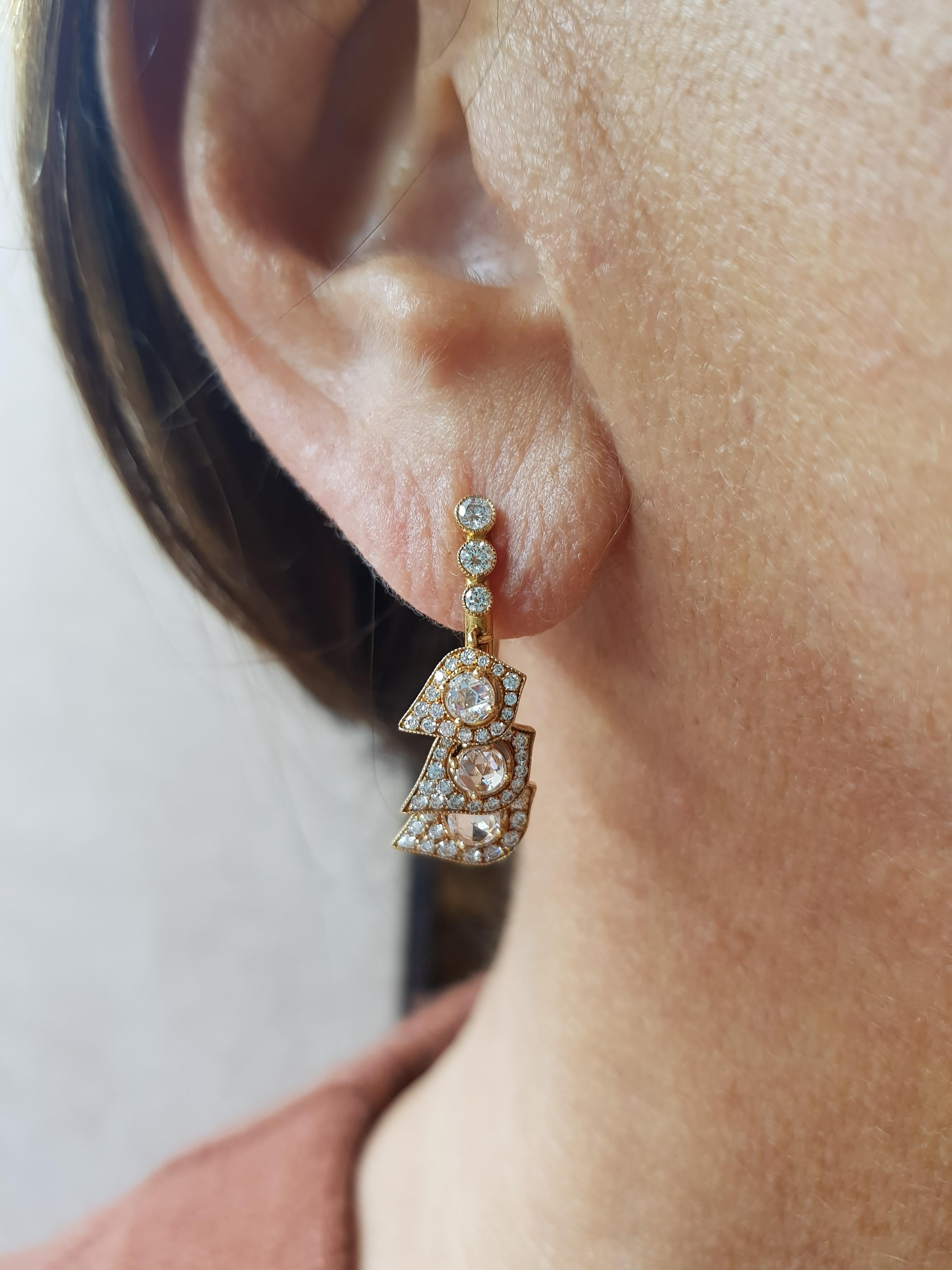Rose Gold Rose Cut Diamond Cocktail Earrings In New Condition For Sale In Findikli, Beyoglu