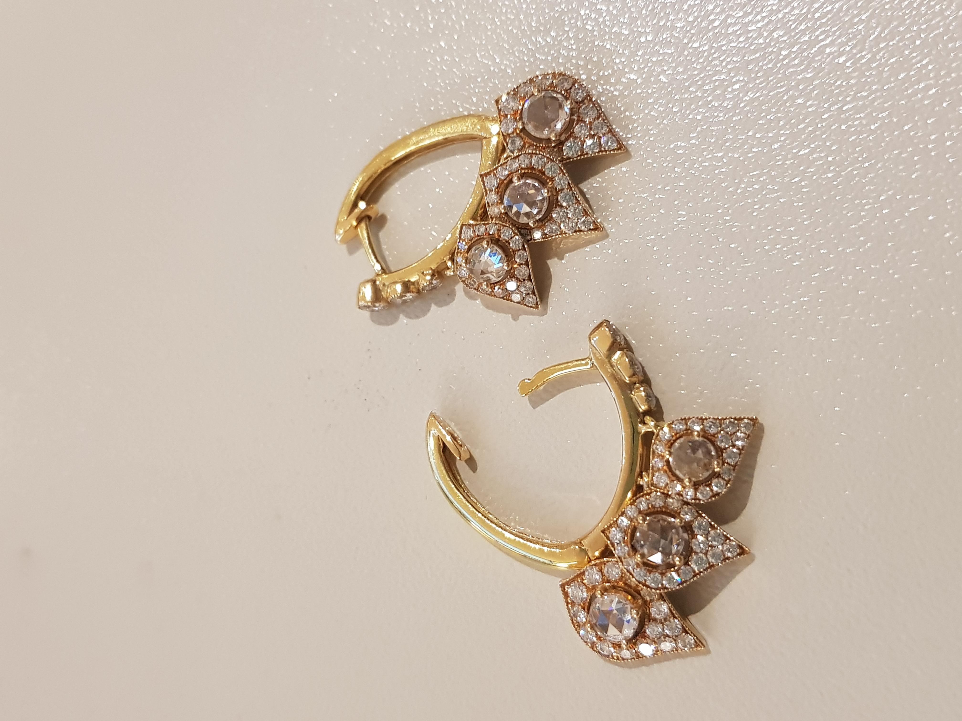 Women's Rose Gold Rose Cut Diamond Cocktail Earrings For Sale